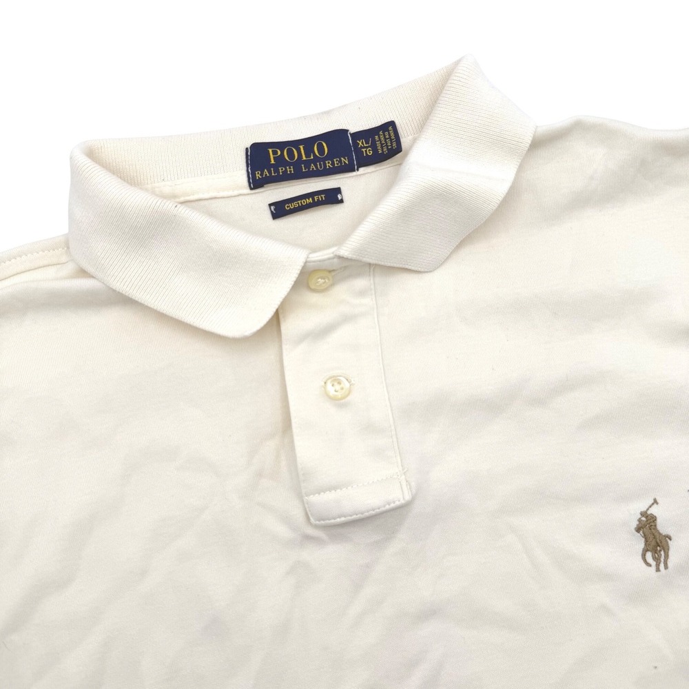 Polo Ralph Lauren Polo Shirt Men's XL Cream Custom Fit Long Sleeve‎ Pony Logo
